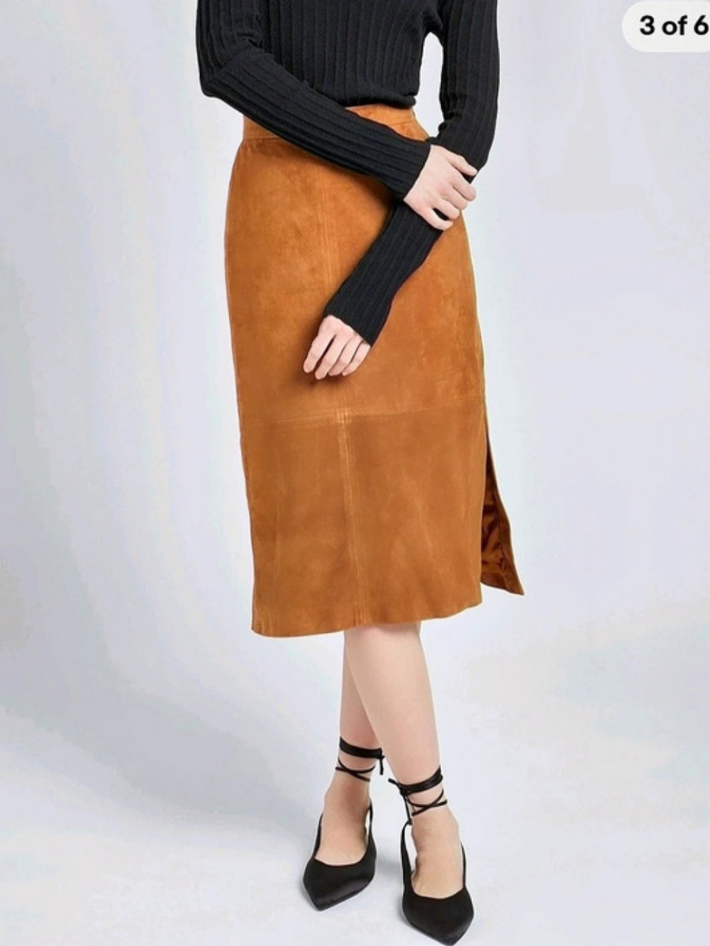 8 by YOOX Camel Brown Suede Leather Midi Pencil Skirt NWT Size IT 40 XS